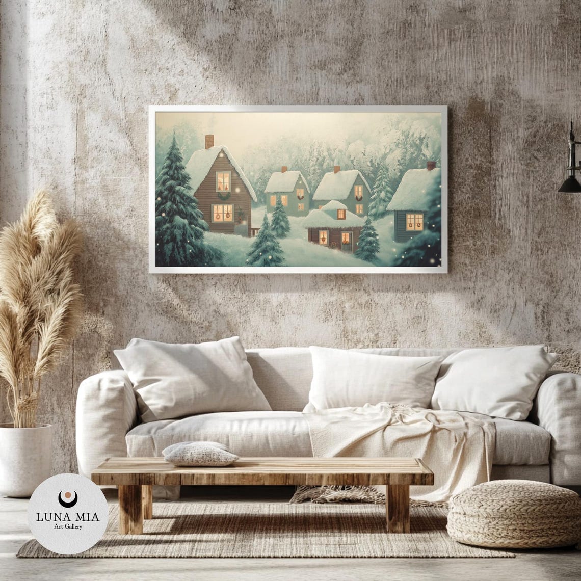 Cozy Snowy Christmas Village Houses Festive Winter Scene Poster - Image 4