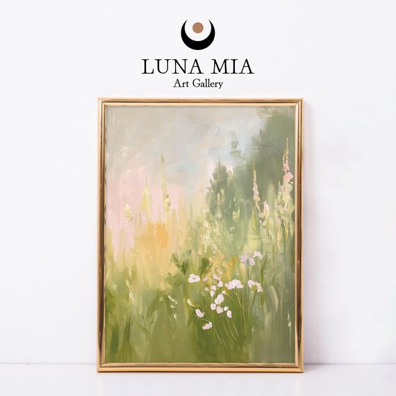 Serenity In Green And Pink Abstract Oil Painting Instant For Home Decor