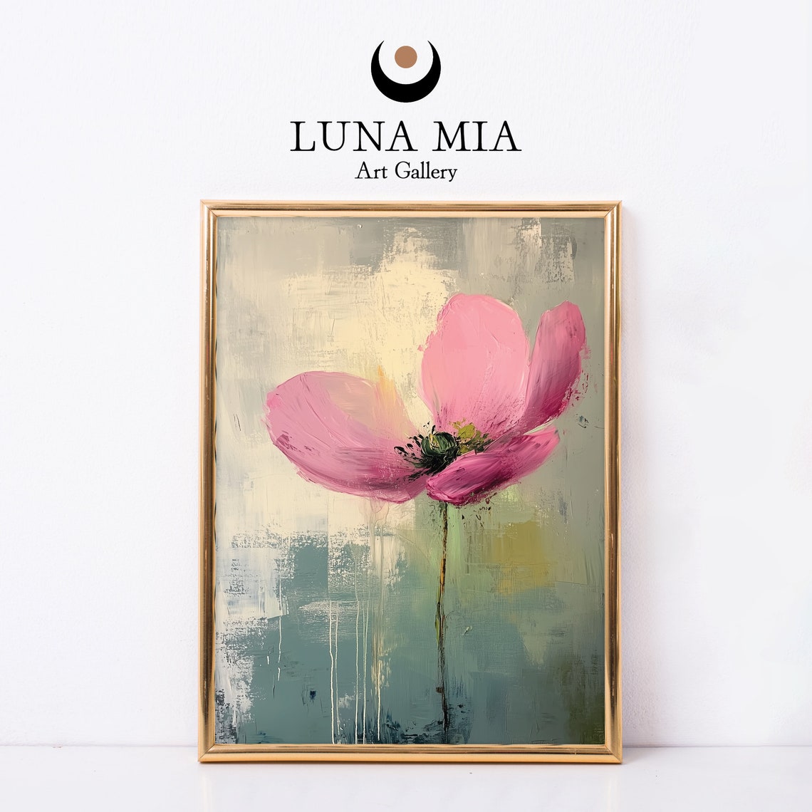 Pink Poppy Flower Close Up Abstract Textured Oil Painting Poster