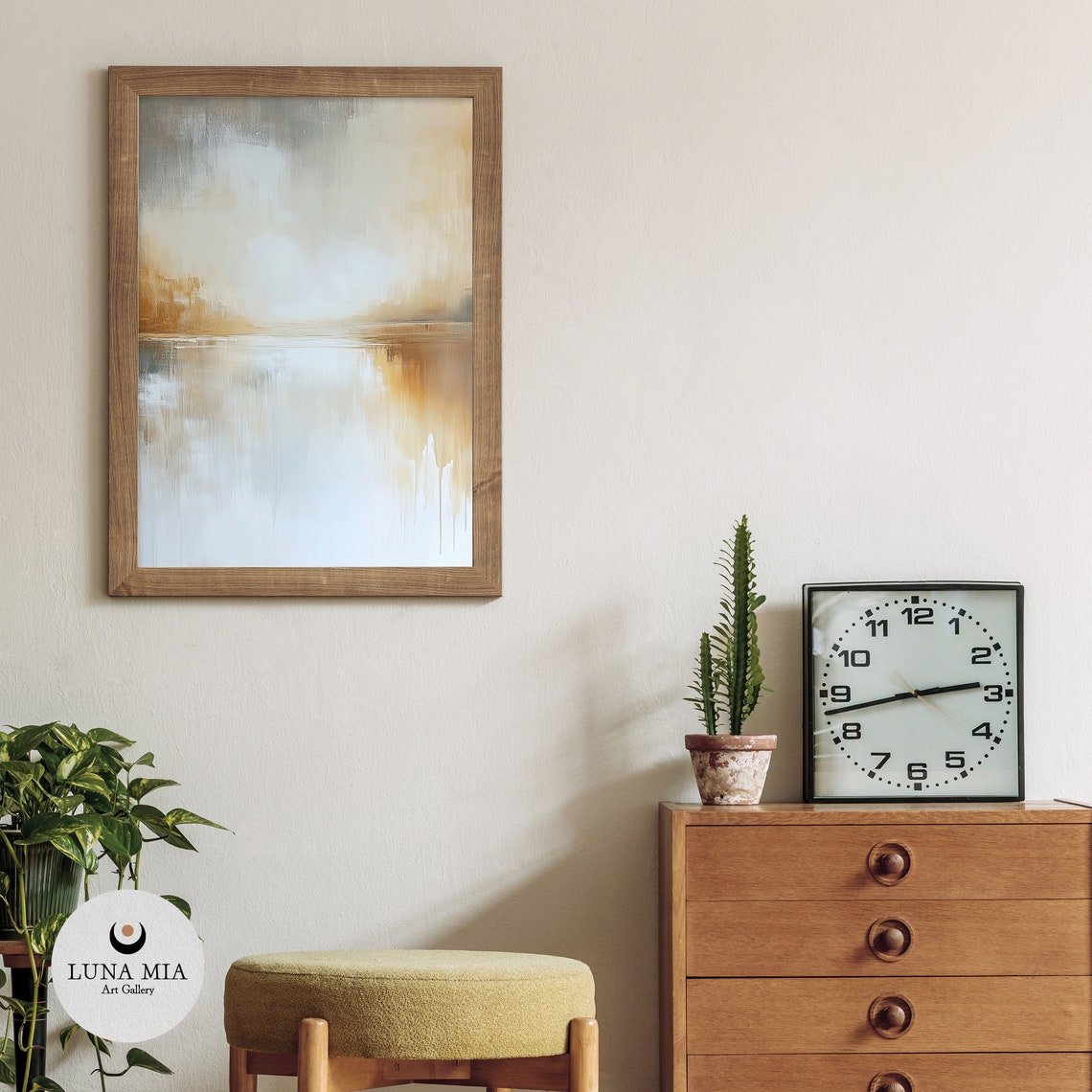 Serene Misty Gold and Gray Abstract Lake Landscape Art Poster - Image 3