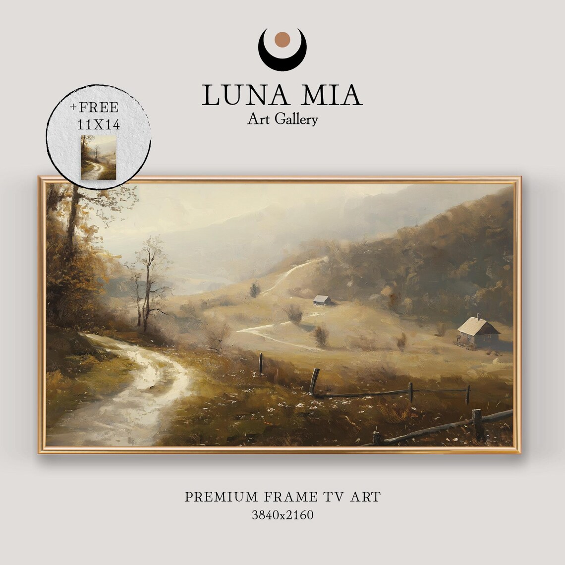 Country Landscape Art For Frame Tv Rustic Valley Path With Village Houses Rural Wall Decor