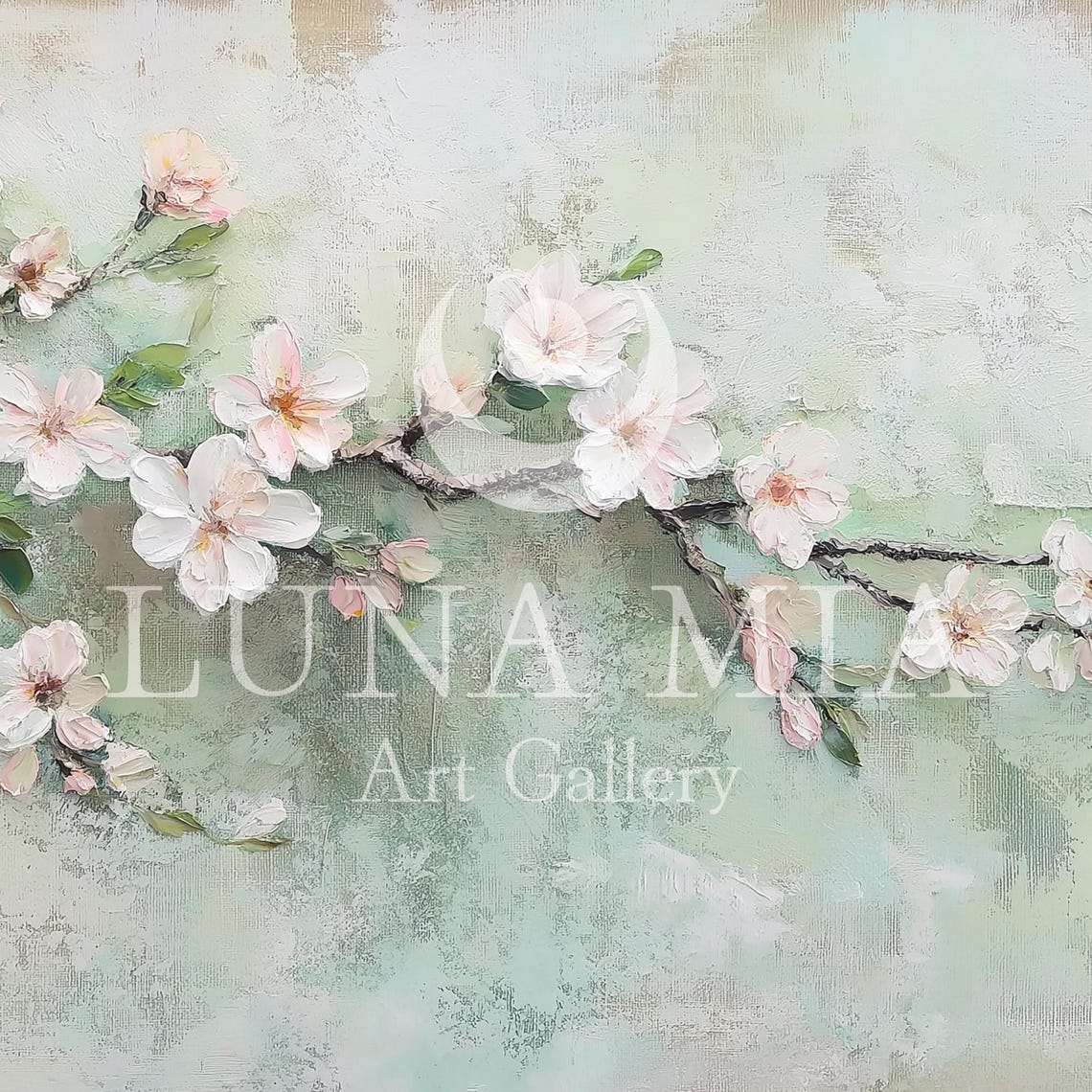 Delicate Cherry Blossom Branch On A Sage Green Textured Art Poster - Image 5