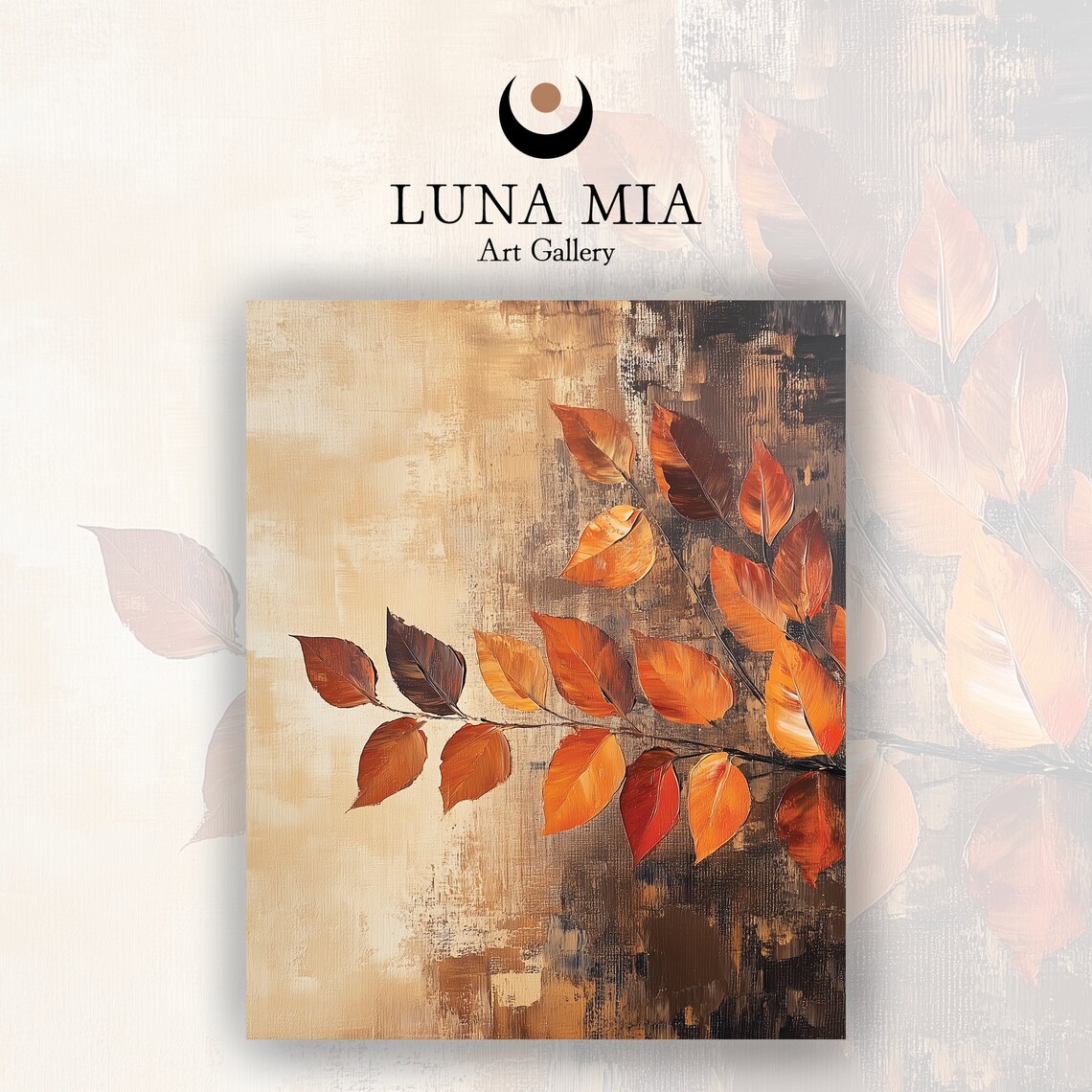 Orange Autumn Leaves Branch Textured Gold Oil Painting Art Poster - Image 2