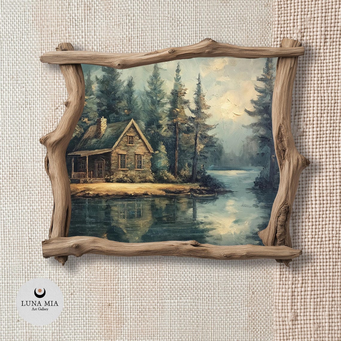 Cozy Rustic Cabin Winter Landscape Art - Image 2