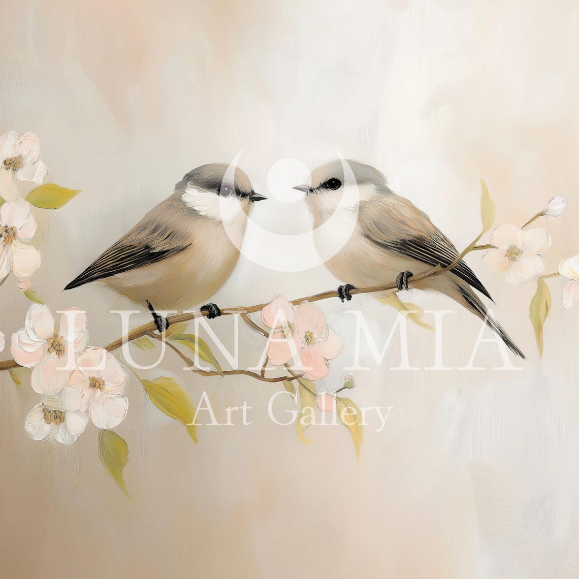 Two Songbirds on Blossoming Branch Soft Spring Bird Art Poster - Image 5