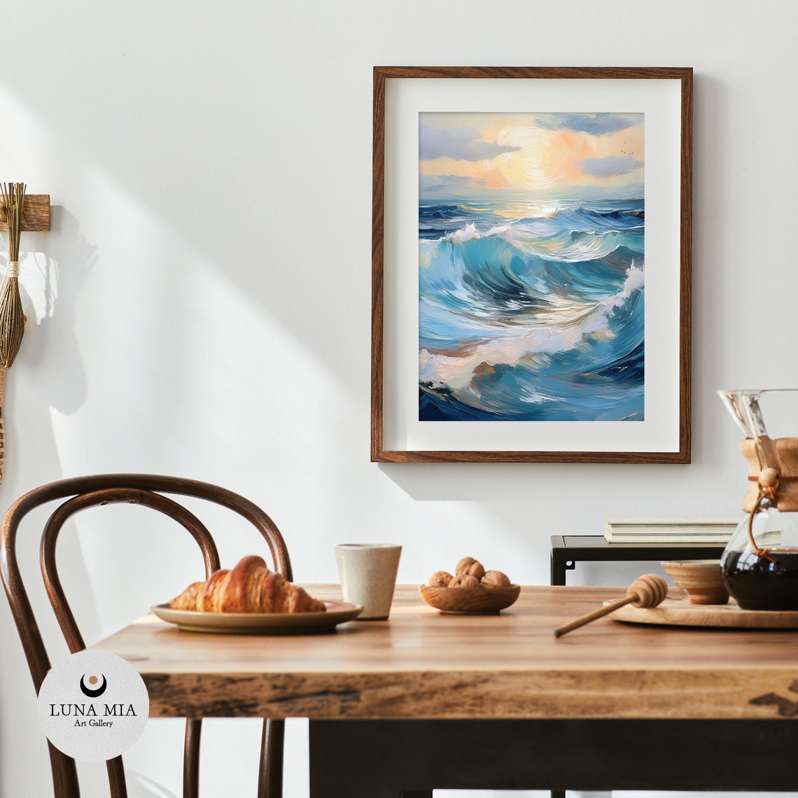 Big Vibrant Ocean Waves Crashing Under Golden Sunset Art Poster - Image 4