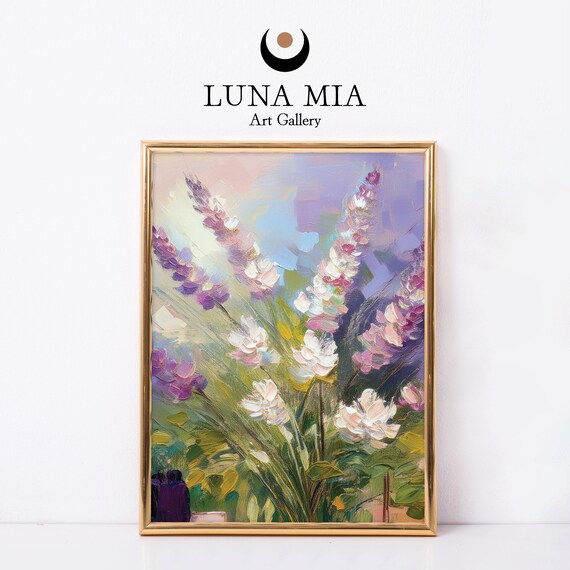 Purple and White Floral Impasto Oil Painting Botanical Art Print
