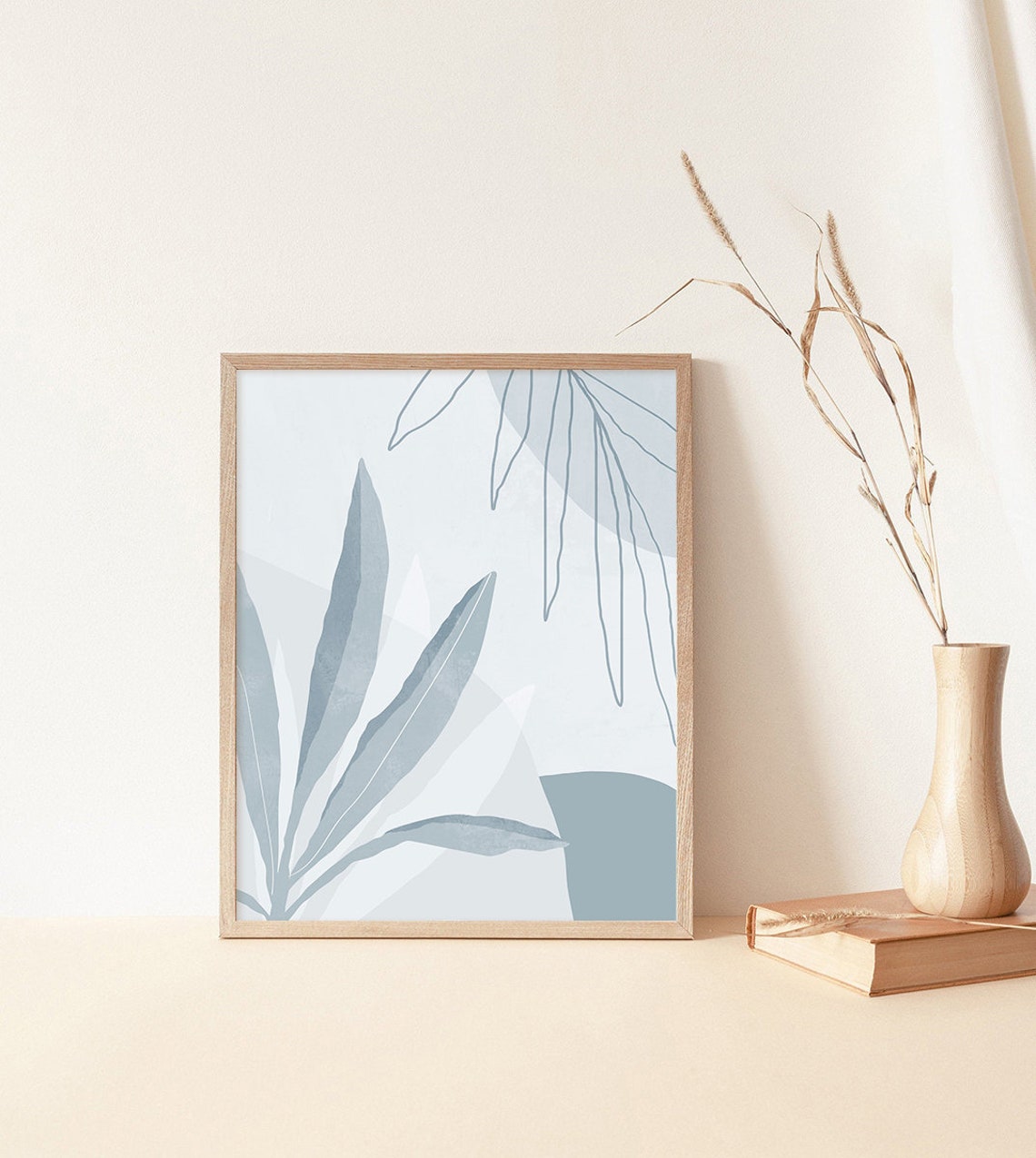 Dusty Blue Botanical Leaves Line Art Coastal Modern Wall Poster - Image 3