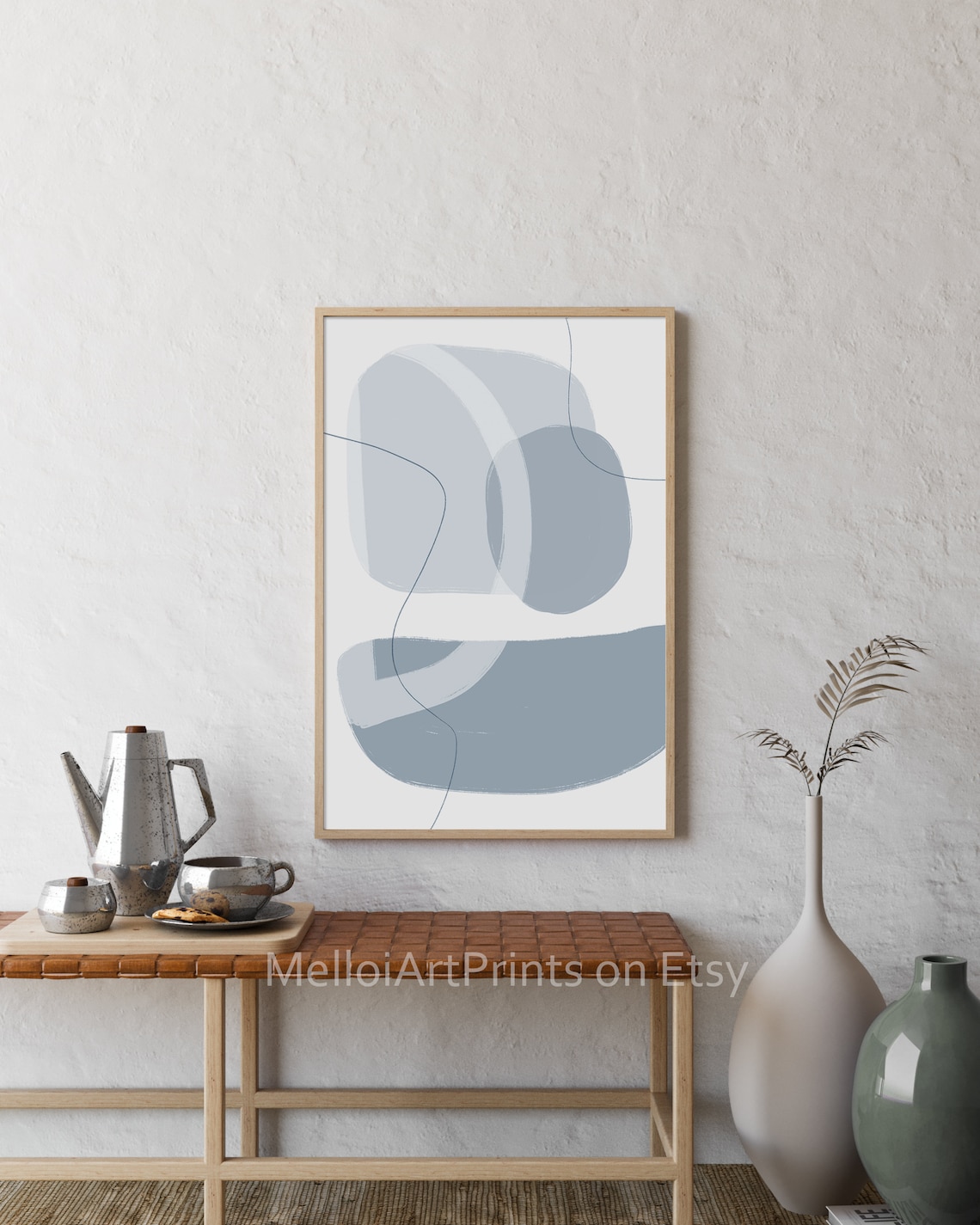 Navy Blue Geometric Abstract Art Print, Modern - Image 2