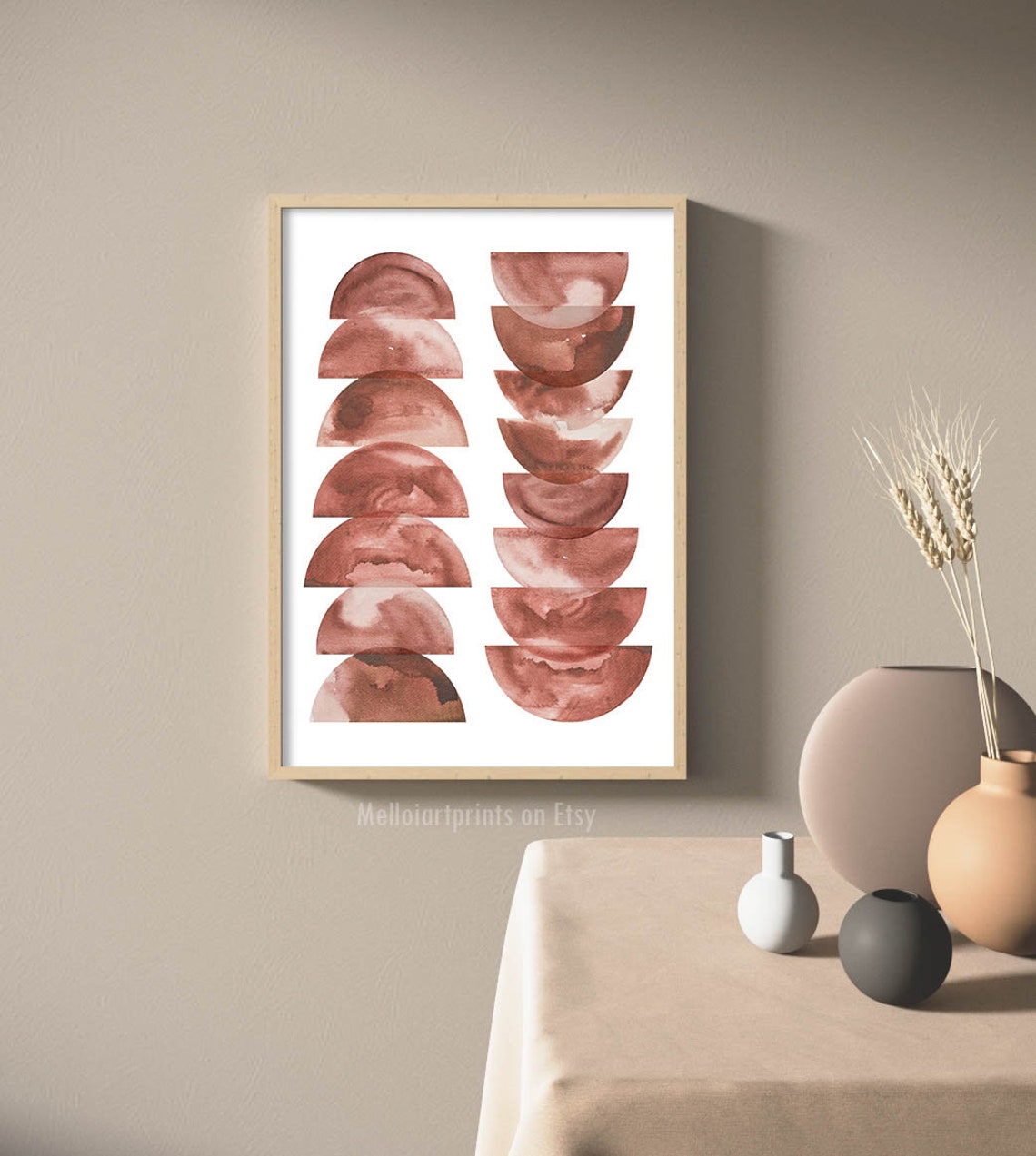 Terracotta Moon Phase Abstract Art Watercolor Half Circles Wall Poster - Image 3