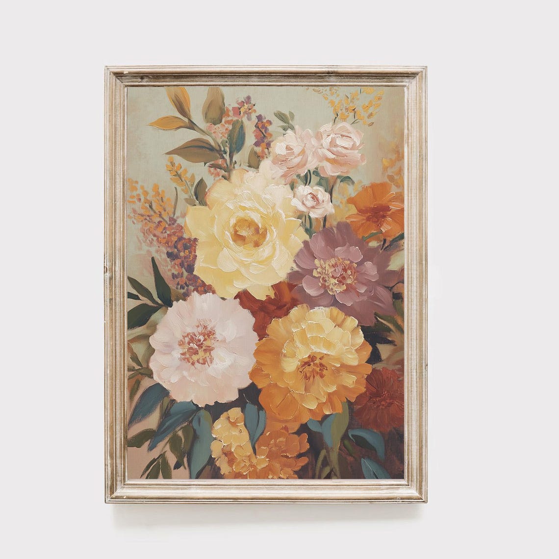 Vintage Floral Bouquet Roses Warm Impressionist Romantic Wall Art