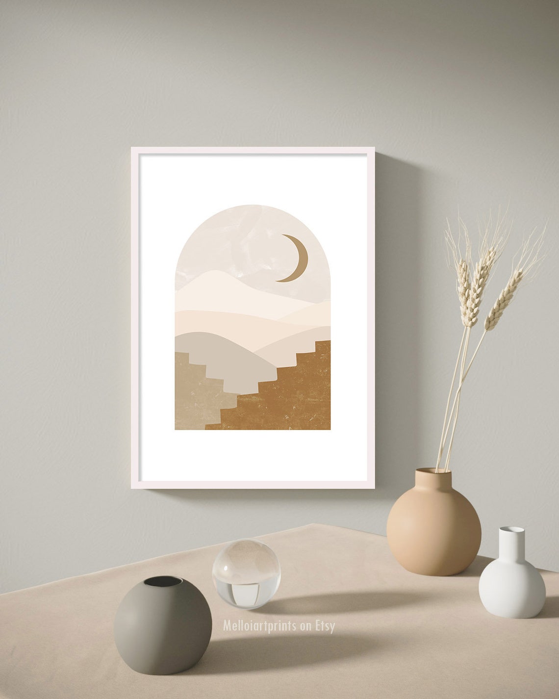 Beige Arch Moon Desert Landscape Abstract Minimalist Art Poster - Image 3
