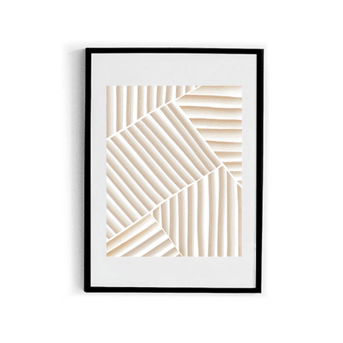 Beige Striped Leaf Vein Texture Geometric Minimalist Wall Art - Image 2