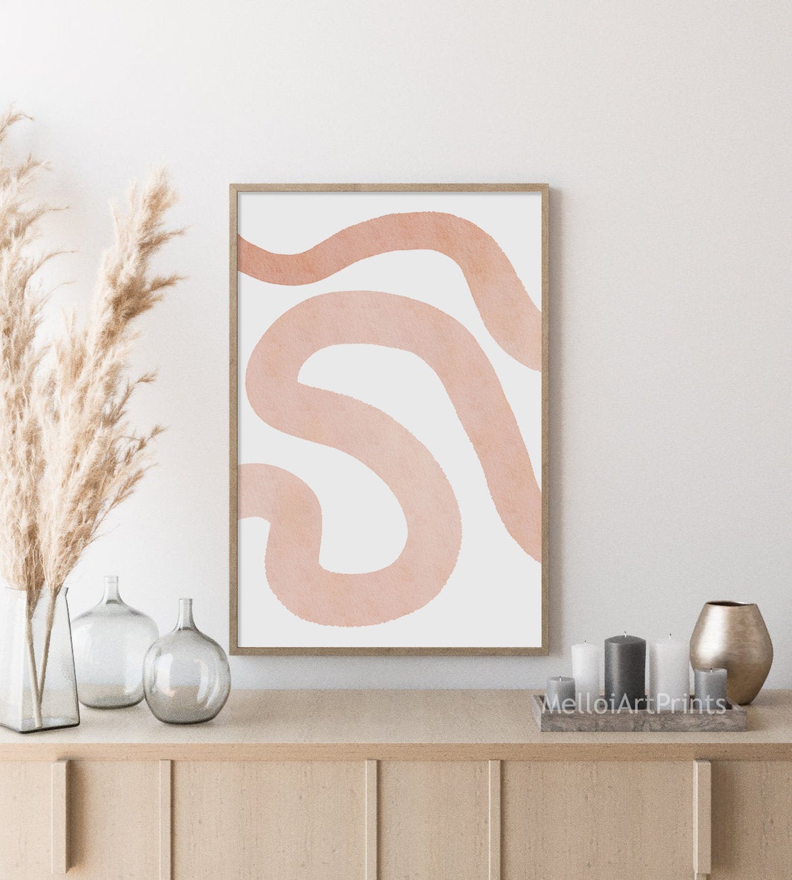 Terracotta Squiggle Line Abstract Art Blush Curved Modern Wall Poster - Image 3