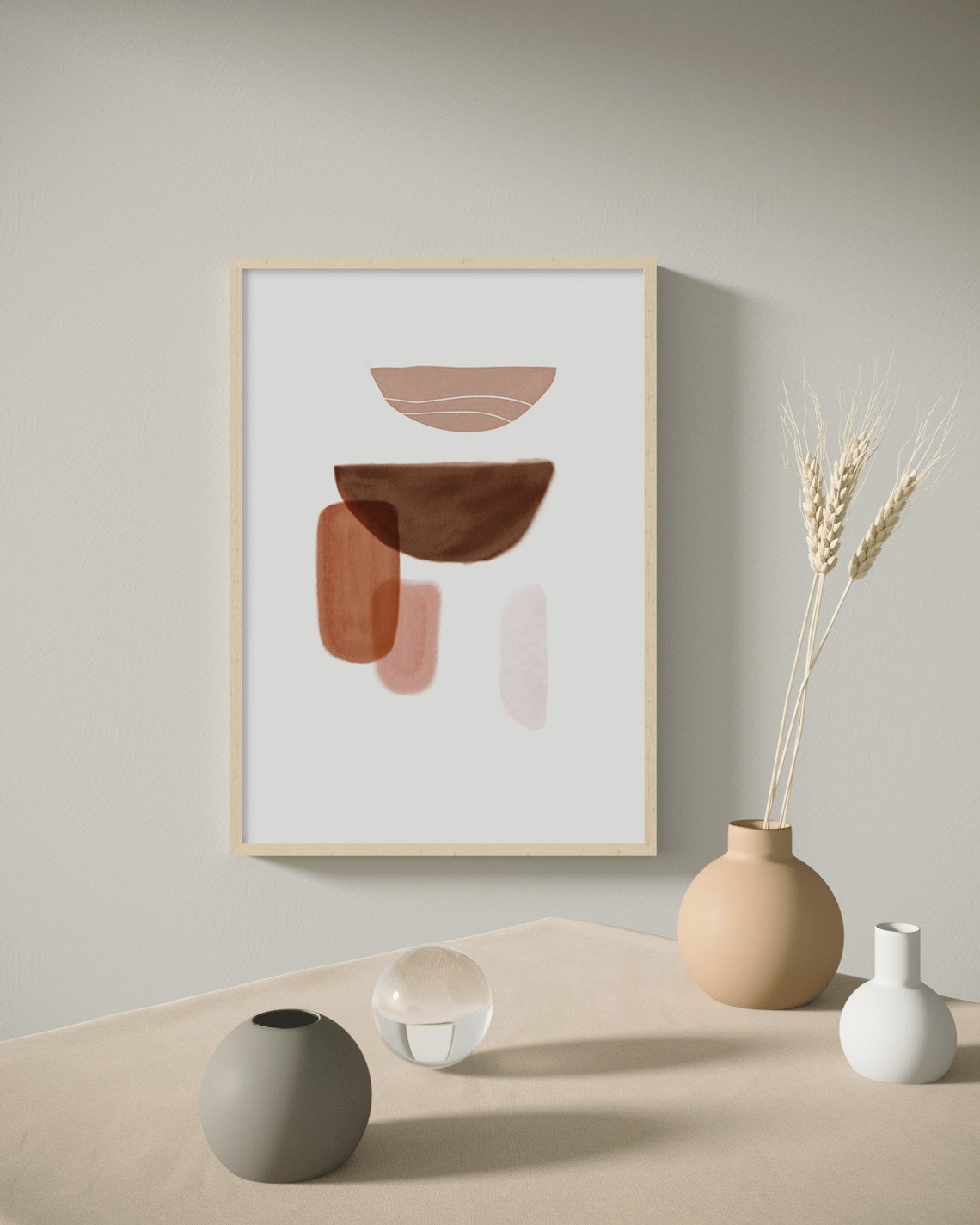 Terracotta Brown Watercolor Geometric Stack Minimalist Soft Poster - Image 3