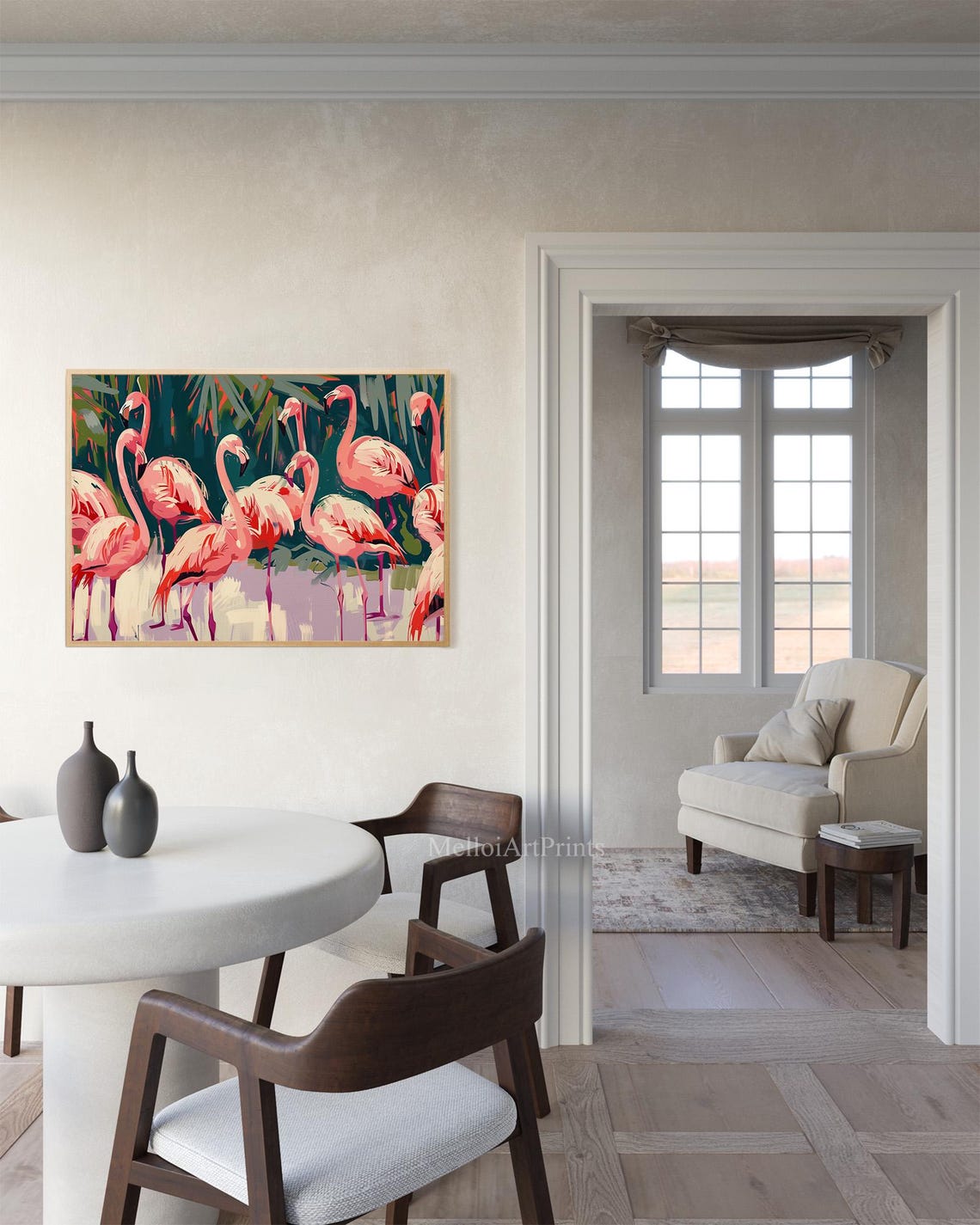 Vibrant Pink Flamingos Tropical Wildlife Colorful Art Poster - Image 3