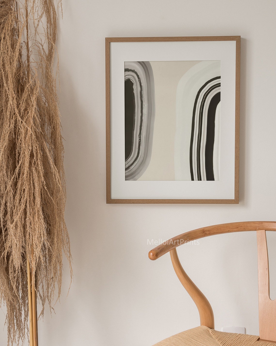 Neutral Black Beige Concentric Arch Stripes Abstract Art Poster - Image 2