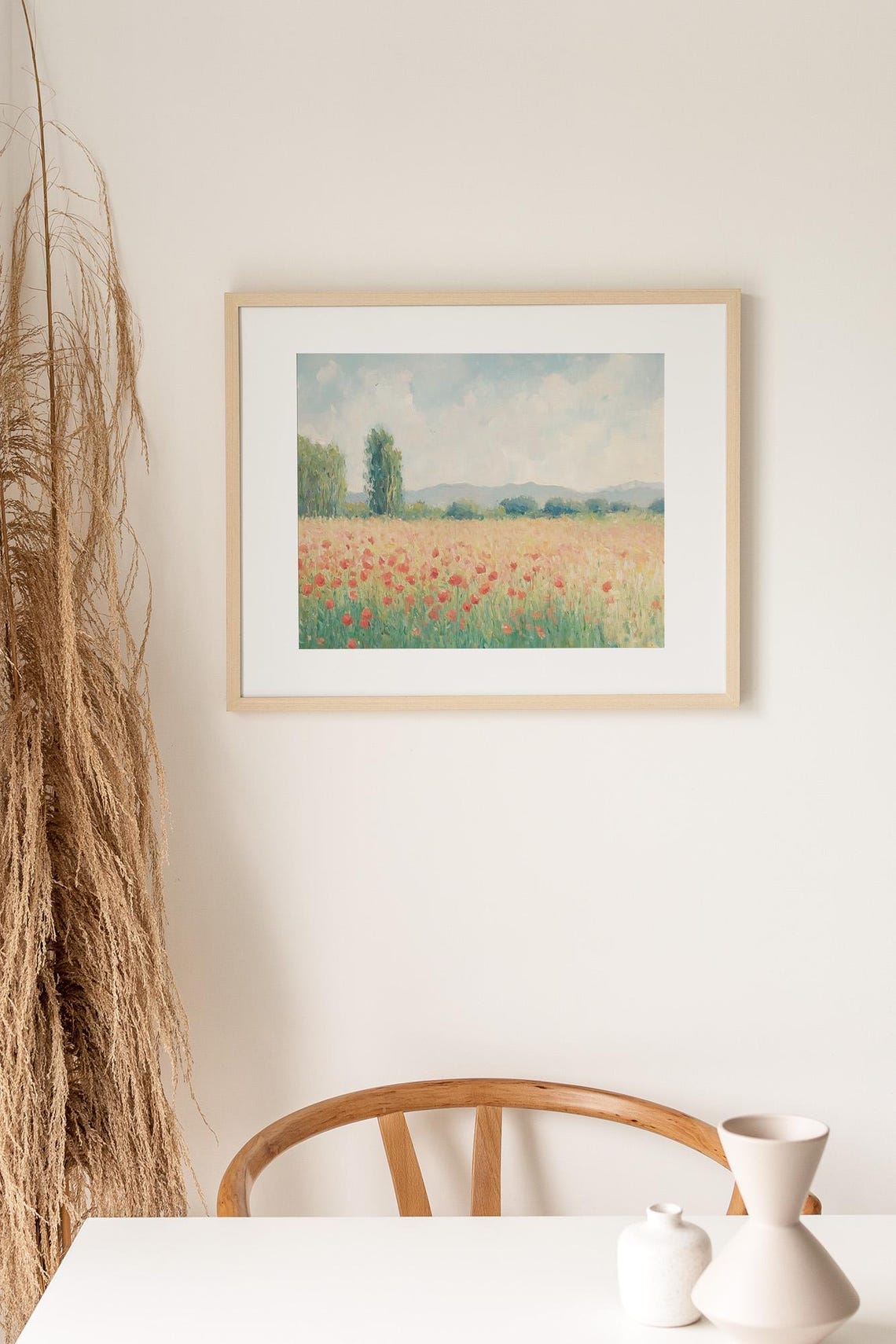 Red Poppy Field Impressionist Landscape Pastel Sky Floral Art Poster - Image 2