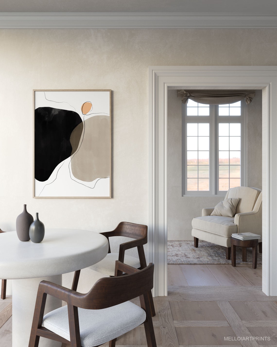 Black Beige Abstract Watercolor Shapes Modern Minimalist Poster Art - Image 3