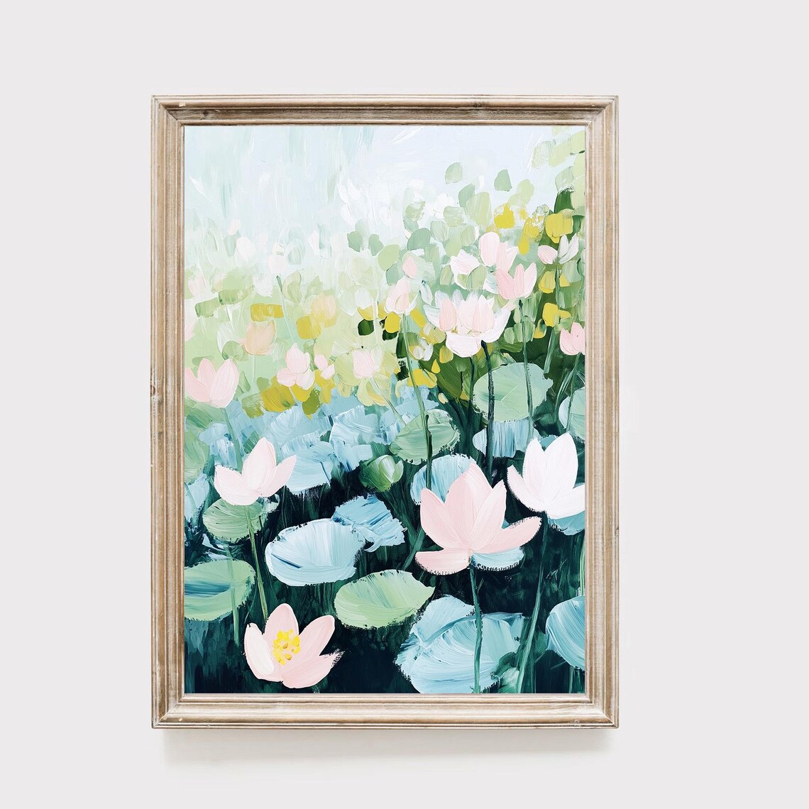 Pink Lotus Pond Pastel Water Lily Blossom Floral Painting Poster