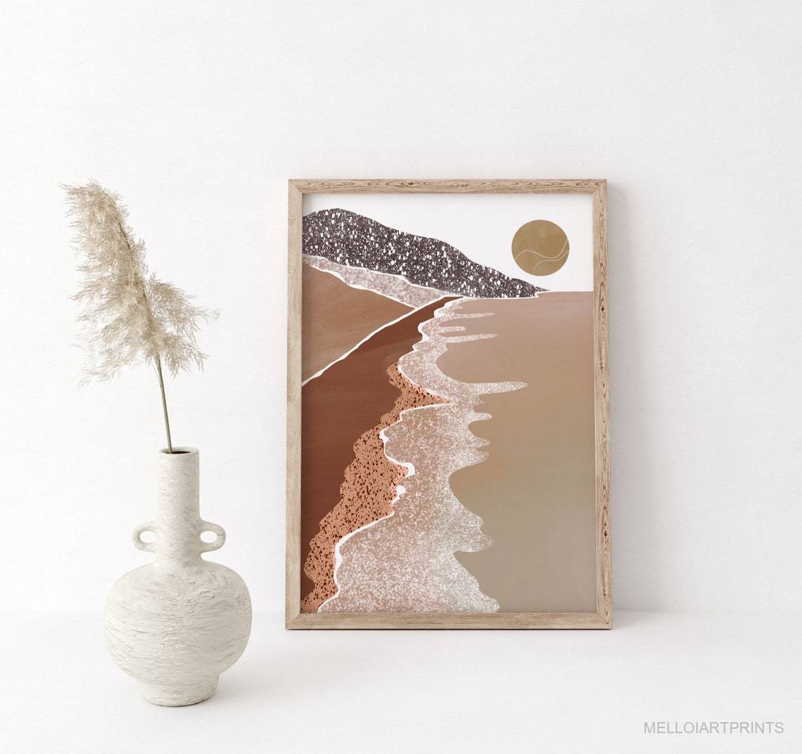 Boho Beach Coastline Sun Abstract Textured Coastal Art Poster - Image 2