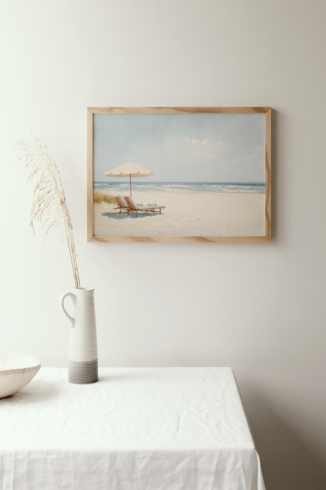 Beach Umbrella And Loungers Calm Shore Serene Coastal Poster - Image 2