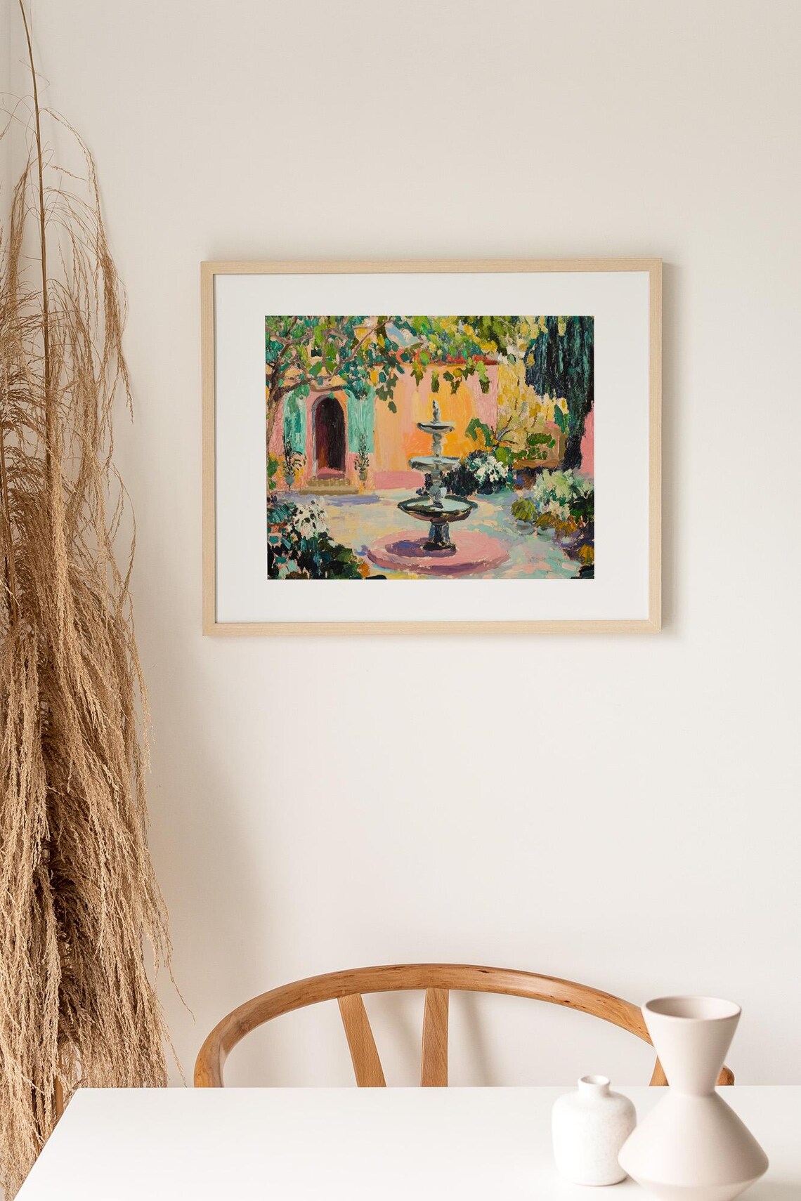 Mediterranean Courtyard Garden Fountain Colorful Painting Poster - Image 2