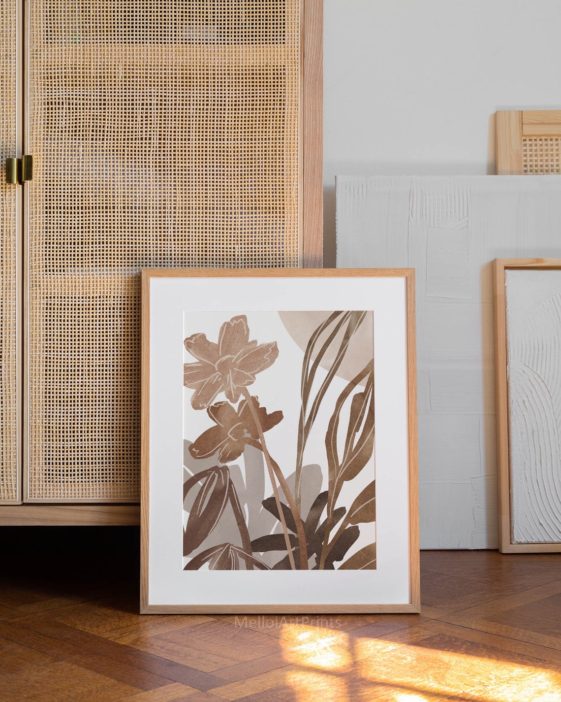 Beige Botanical Flower and Palm Leaf Tropical Wall Art Bedroom Decor - Image 3