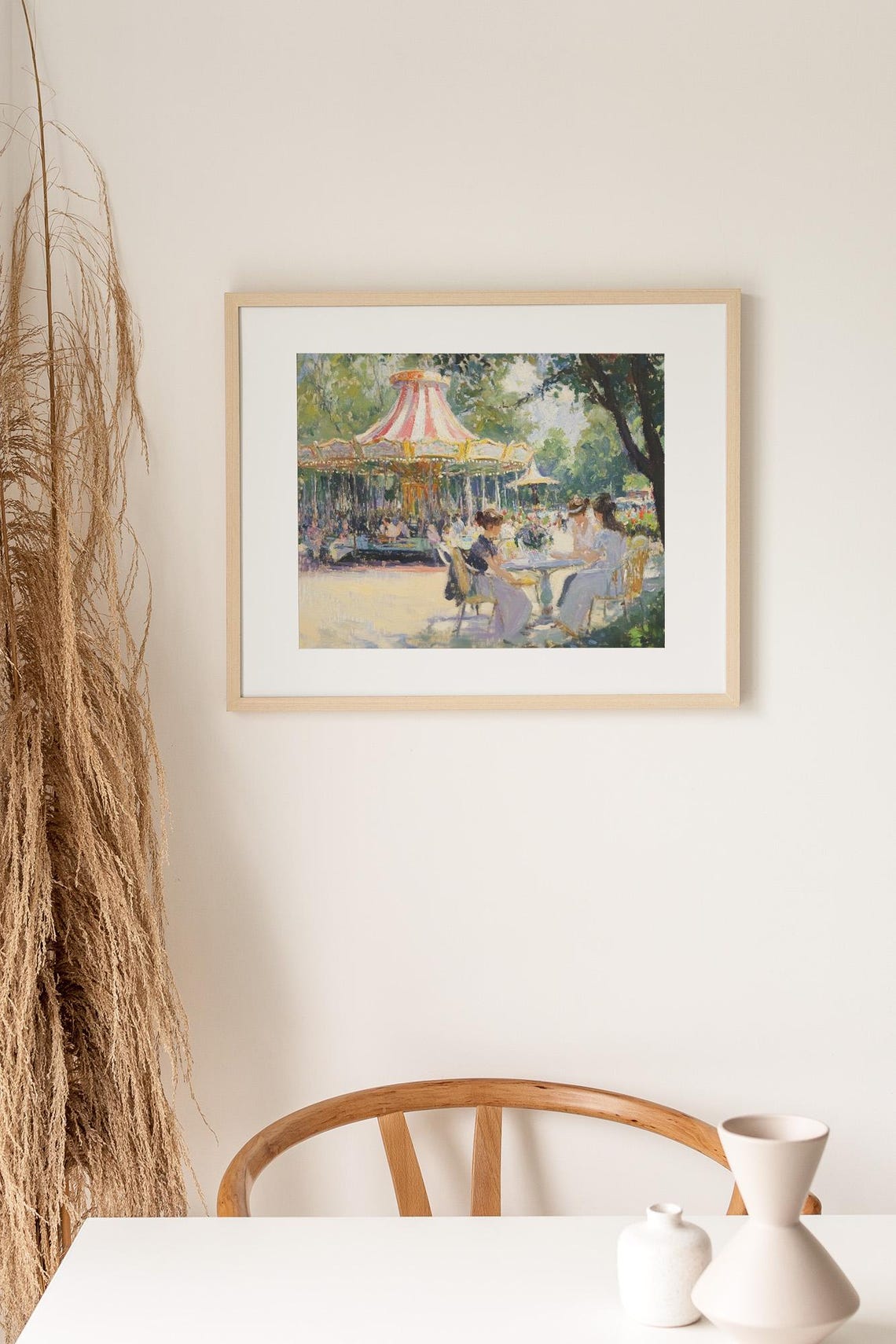 Vintage Carousel in a Park With Women at a Cafe Table Summer Poster - Image 3
