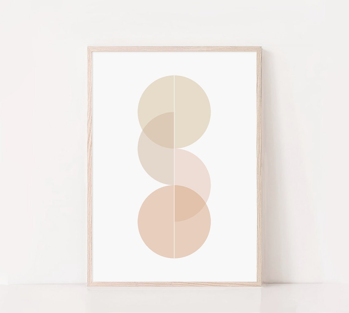 Calm Three Beige Circles Geometric Mid Century Modern Wall Art