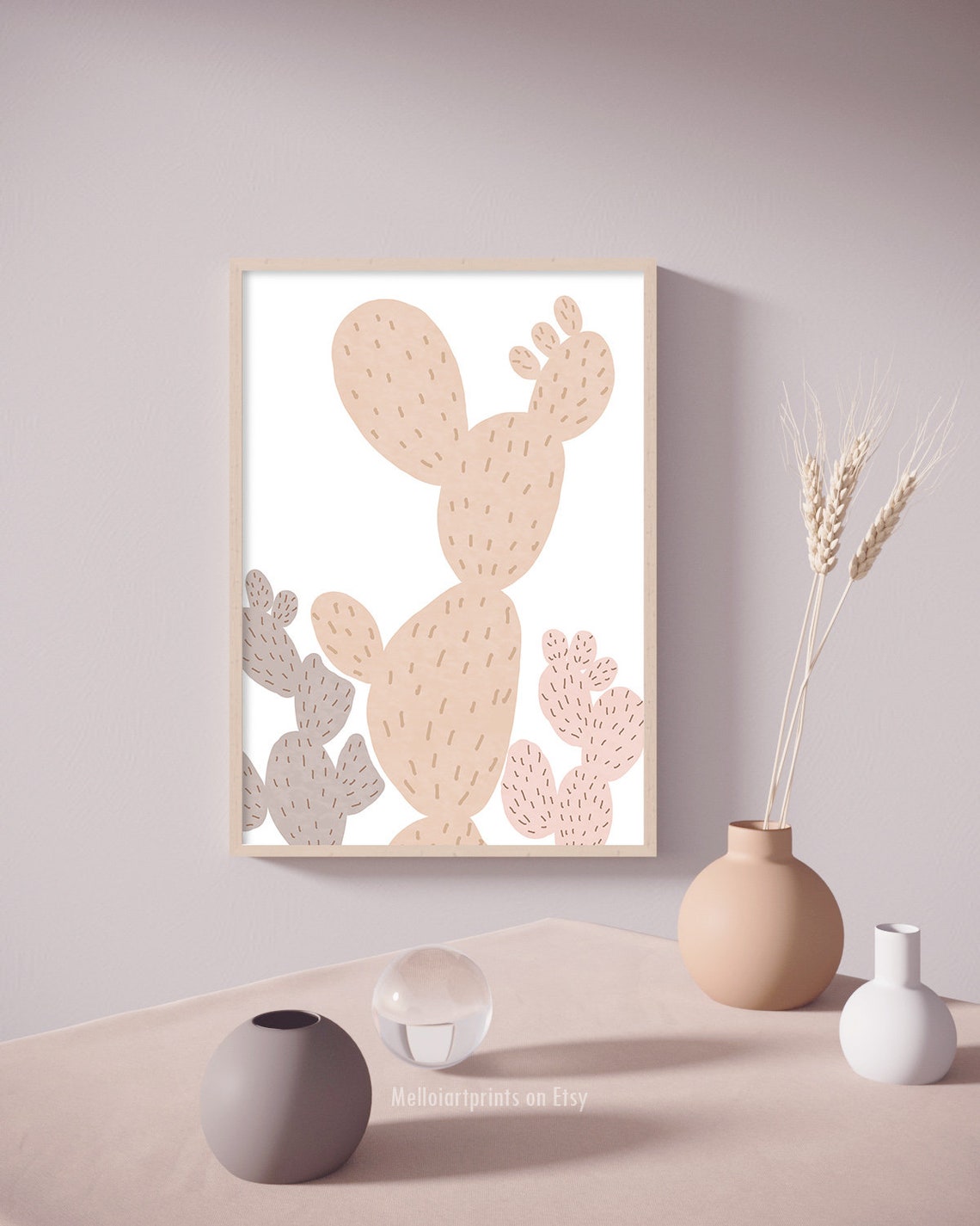 Blush Prickly Pear Cactus Illustration Soft Pastel Desert Poster - Image 2
