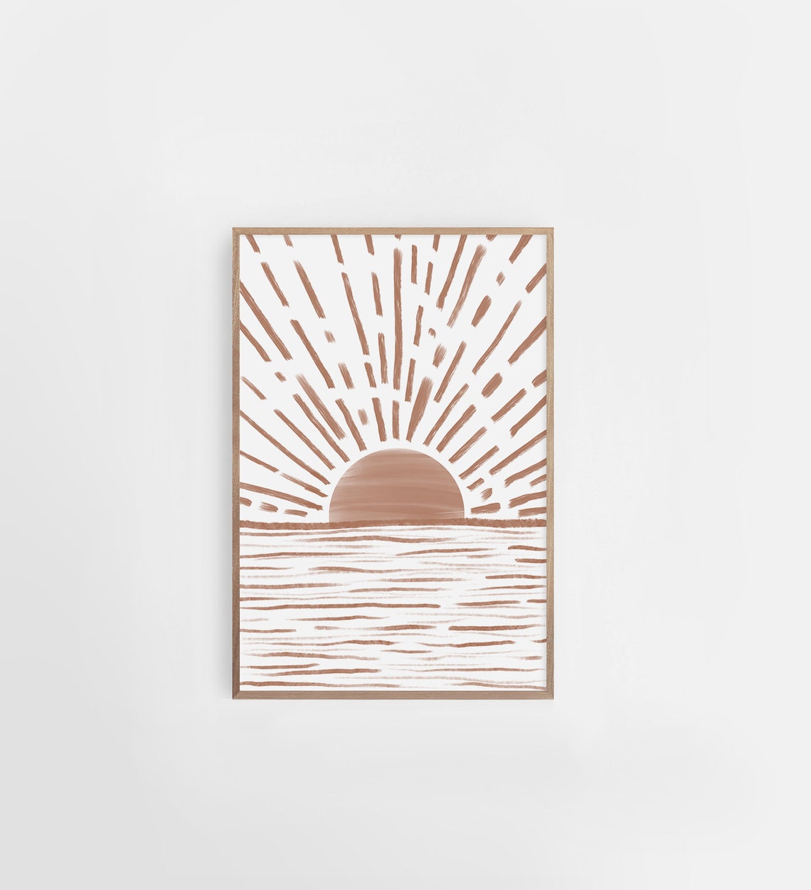 Terracotta Sun Rays Ocean Hand Drawn Minimalist Sunset Poster - Image 2