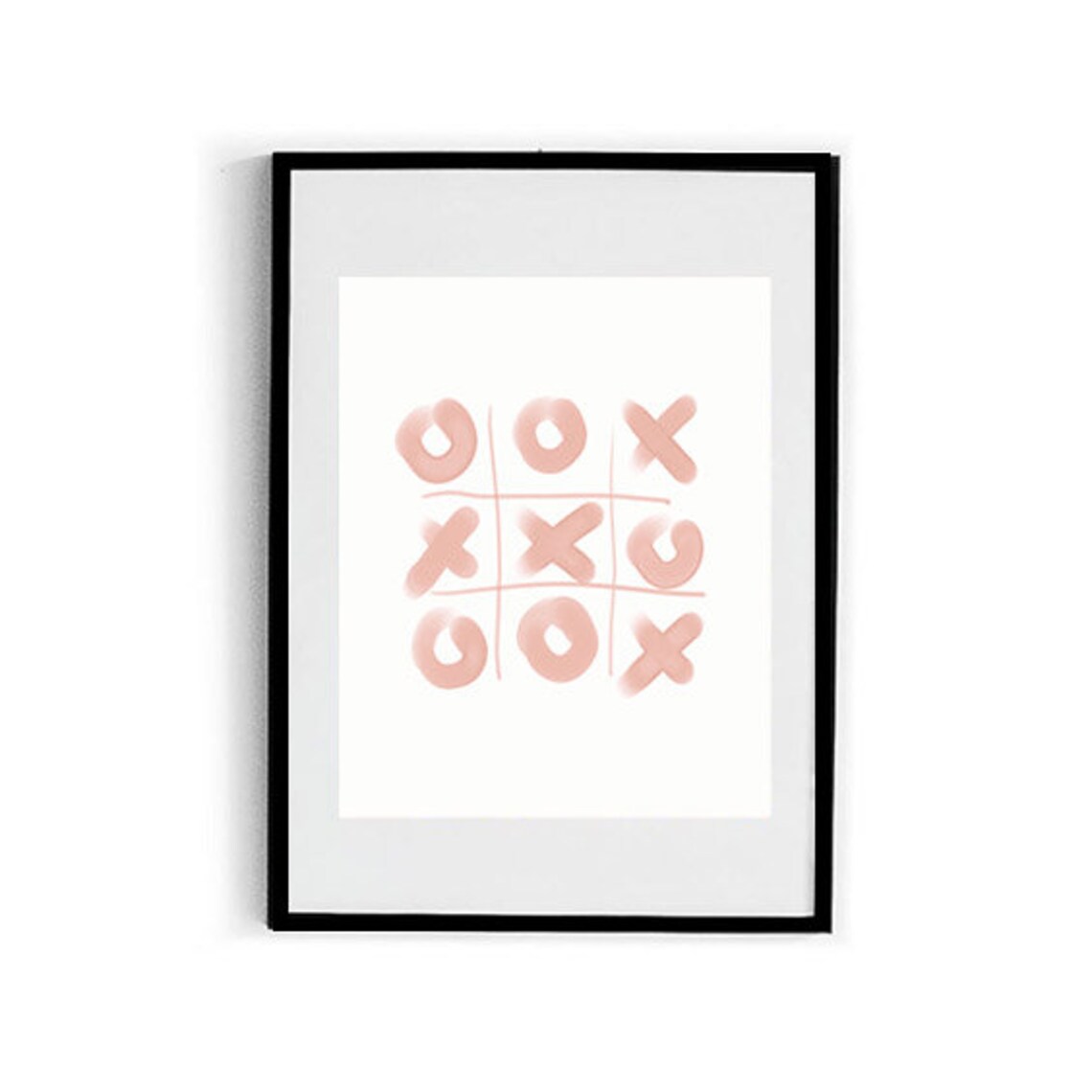 Blush Pink Tic Tac Toe Watercolor Playful Nursery Kids Art Poster