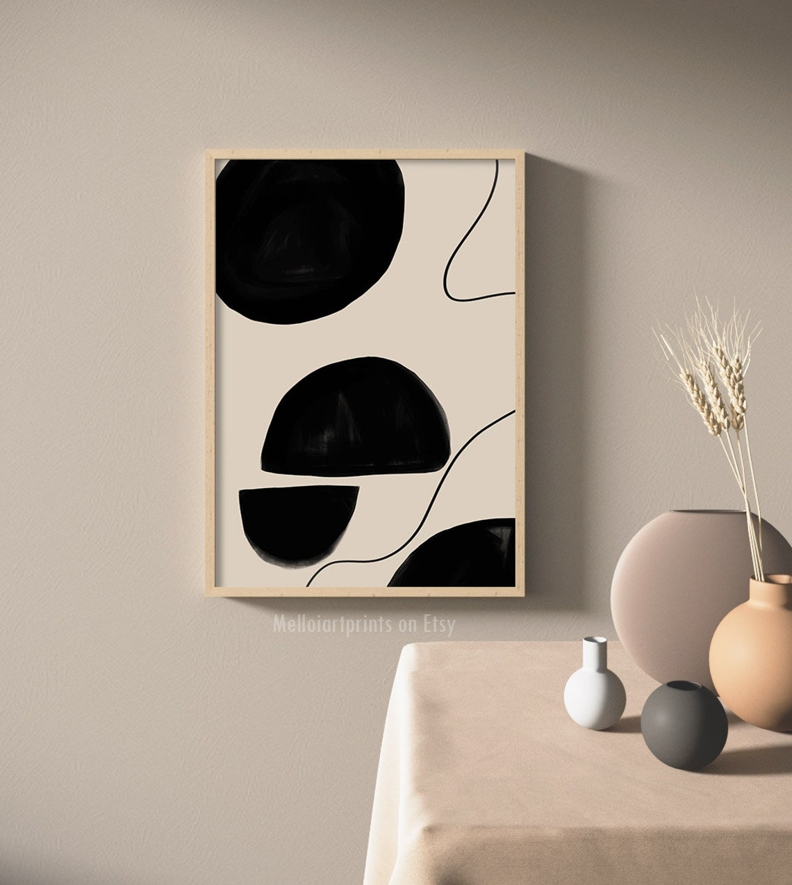 Black Circles Beige Line Art Bold Abstract Modern Shape Poster - Image 2
