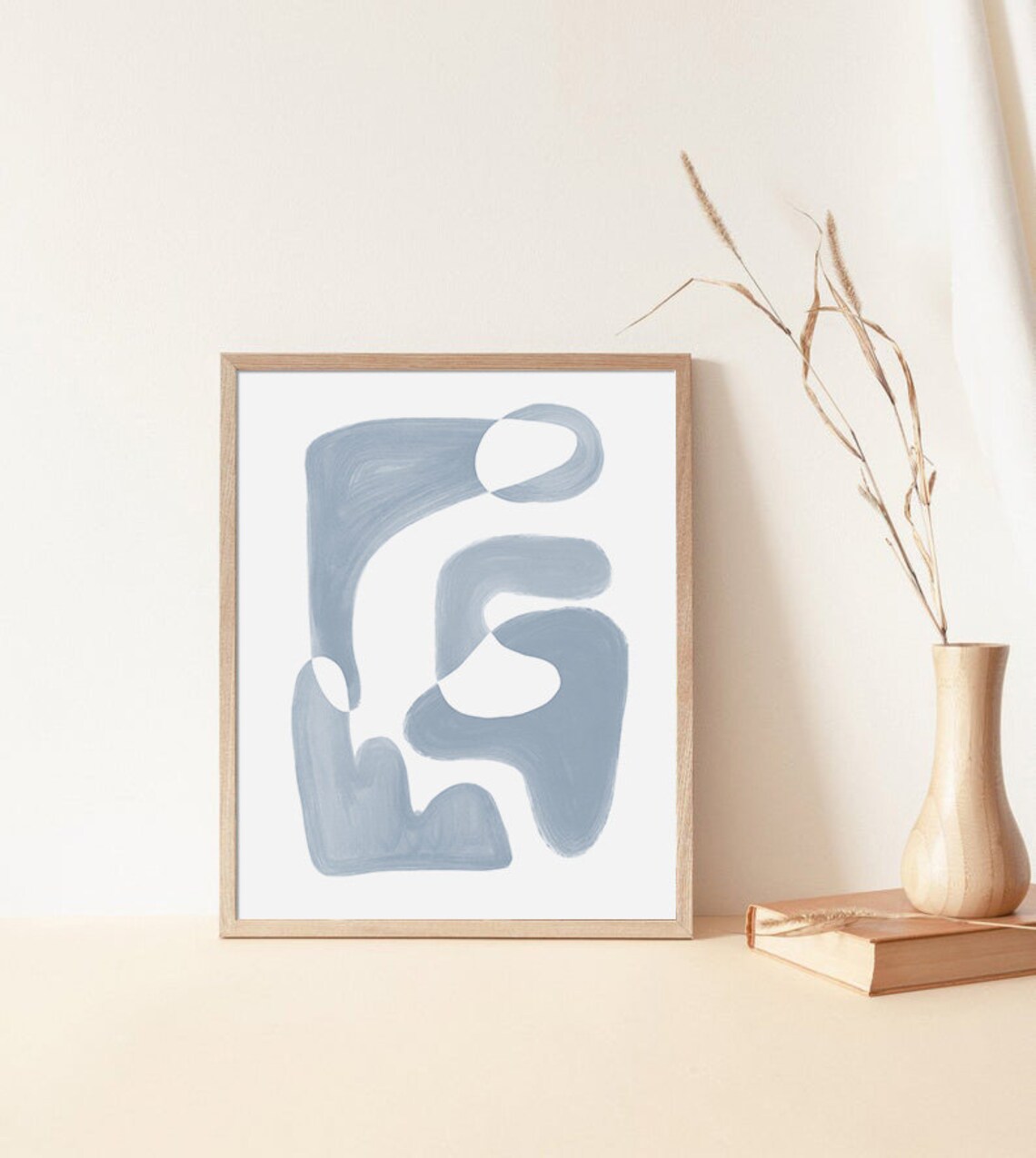 Mid Century Abstract Geometric Blue Gray Art Print - Image 2