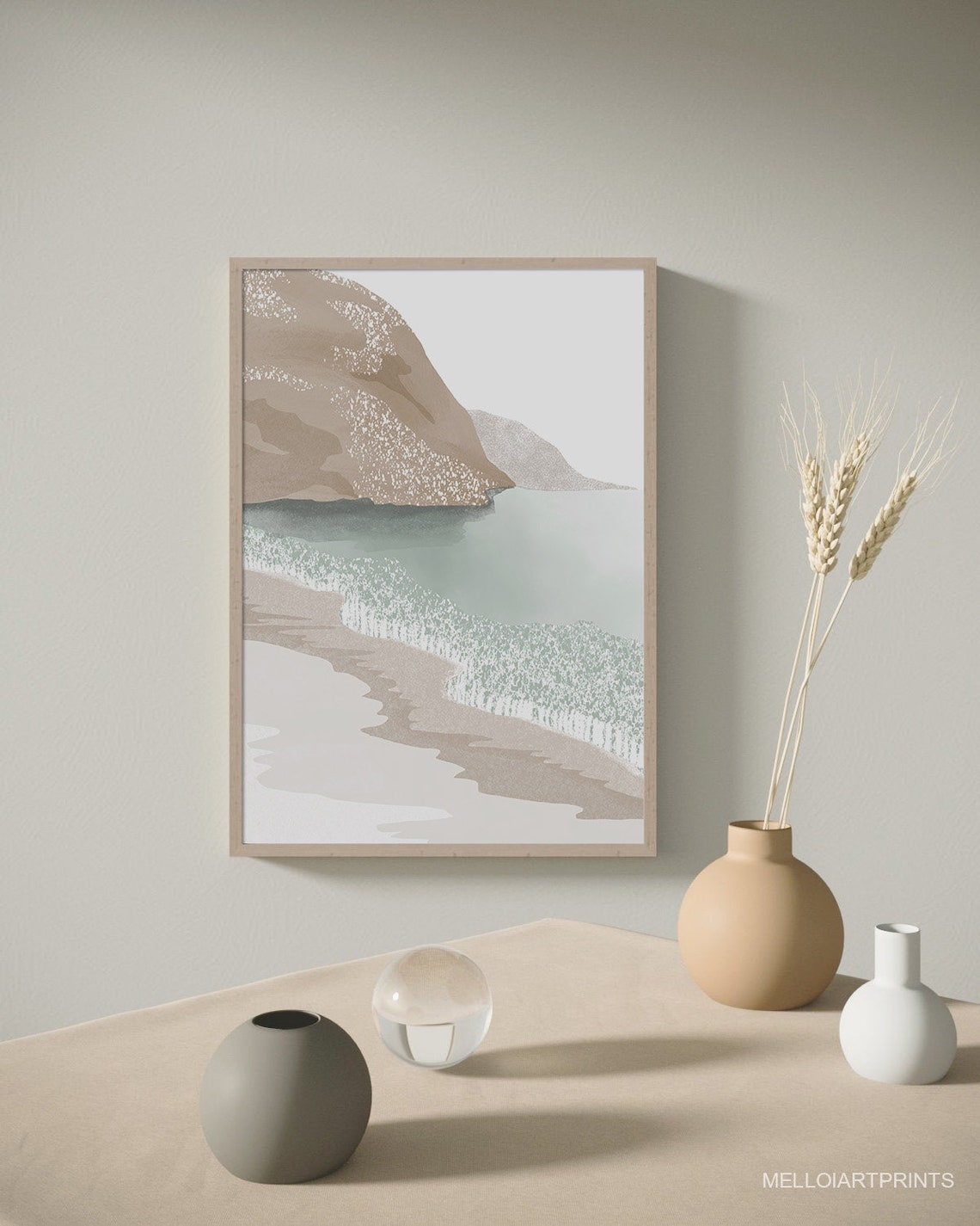 Abstract Beach with Cliffs and Sage Water Coastal Landscape Art Poster - Image 3