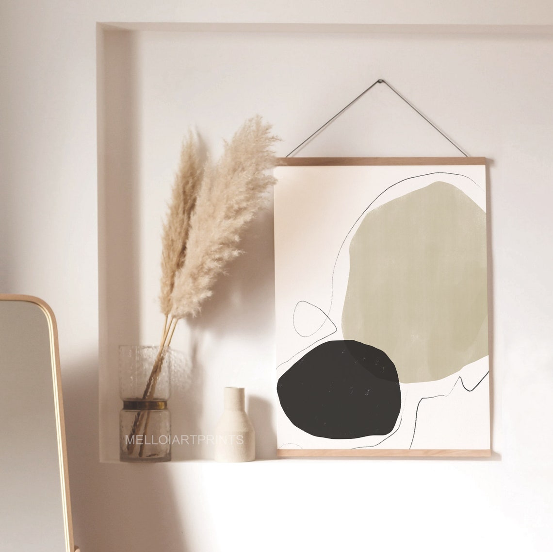 Sage Green Black Organic Shapes Minimal Japandi Abstract Poster - Image 3