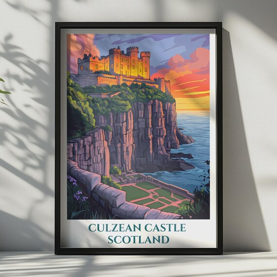 Culzean Castle Scotland Travel Poster Ayrshire Cliff Sunset Wall Art Print