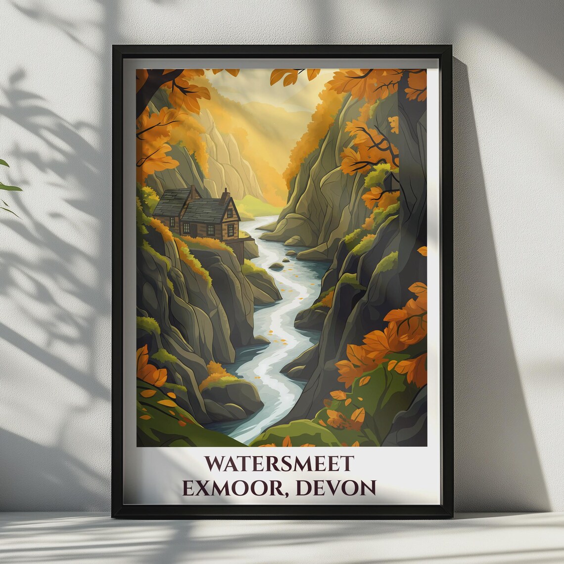 Watersmeet Exmoor Devon Travel Poster Autumn River Gorge Wall Art Print