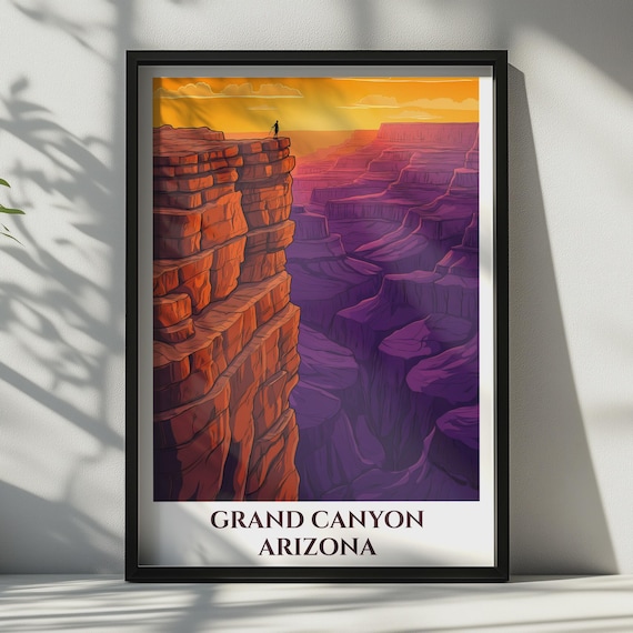 Grand Canyon Arizona Travel Poster National Park Wall Art Vintage Hiker Print