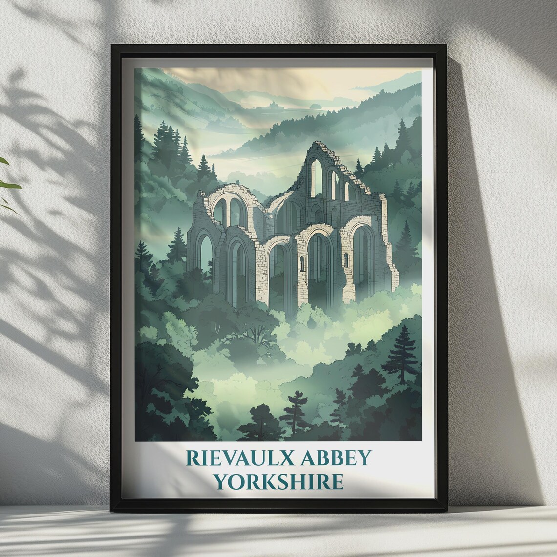 Rievaulx Abbey Yorkshire Misty Ruins Forest Vintage Travel Art Poster