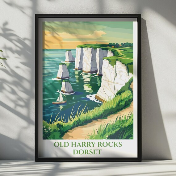 Old Harry Rocks Dorset Print Jurassic Coast Wall Art Coastal Travel Poster