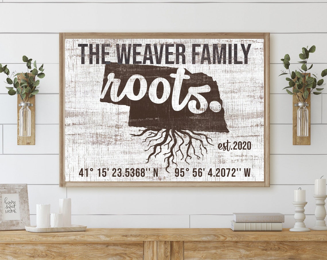 Nebraska Roots Distressed Family Name State Map Farmhouse Poster