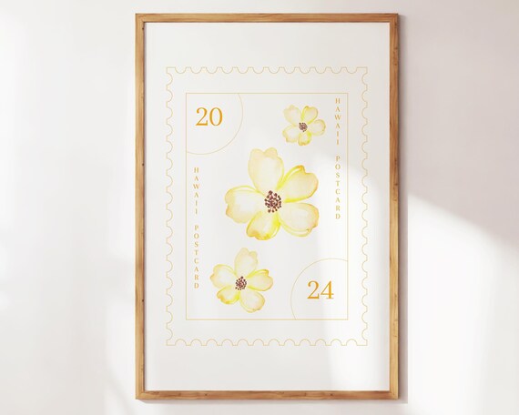 Floral Stamp Print Retro Flower Wall Art Trendy Apartment Decor Botanical Illustration For Bedroom Postage Poster Home Gift