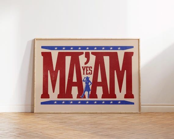 Yes Maam Southwestern Print Western Home Decor Wall Art Funny Bar Cart Retro Cowboy Party