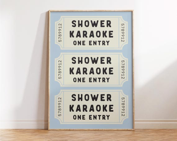 Shower Karaoke Ticket Print Bathroom Decor Singing Poster Retro Preppy Art Cute Wall