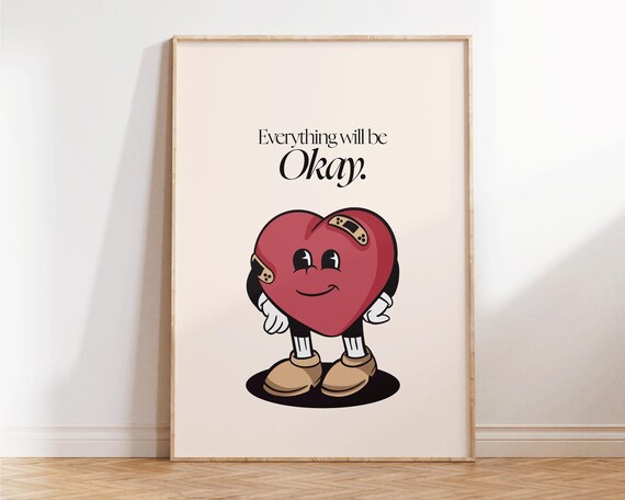 Everything Will Be Okay Print Retro Self Love Wall Art Minimalist Inspirational Home Peaceful Quotes Motivational Gift For Her
