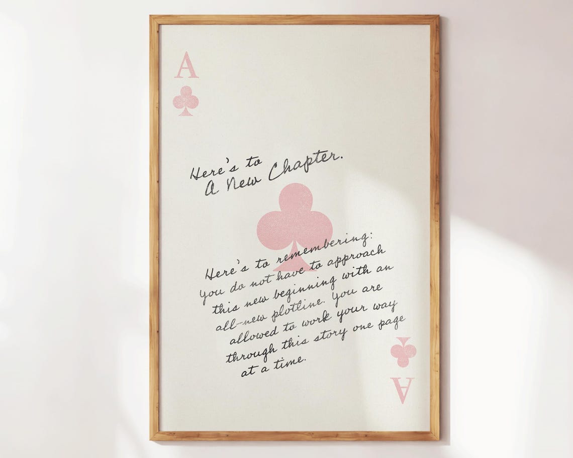 Heres To A New Chapter Print Affirmation Wall Art Positive Office Decor Inspirational Quotes Cute Self Love Apartment