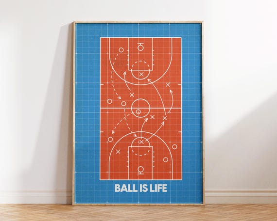 Ball Is Life Poster Basketball Gift For Fan Retro Print Court Game Plan