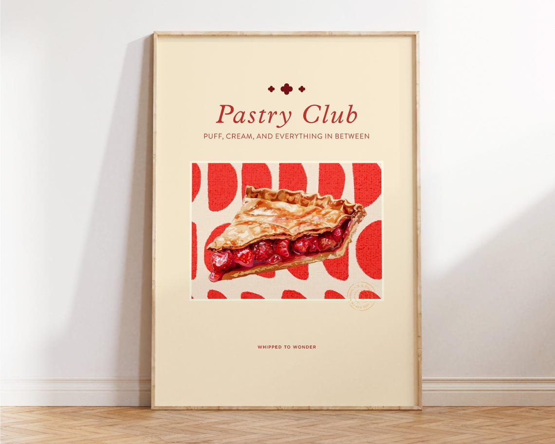 Pastry Club Cherry Pie Slice Retro Kitchen Dessert Art Poster